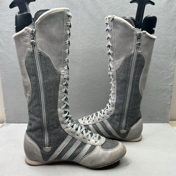 Vintage Adidas Midiru High Womens Size 6.5 Boxing Racing Boots Grey Leather Y2K - Picture 5 of 8